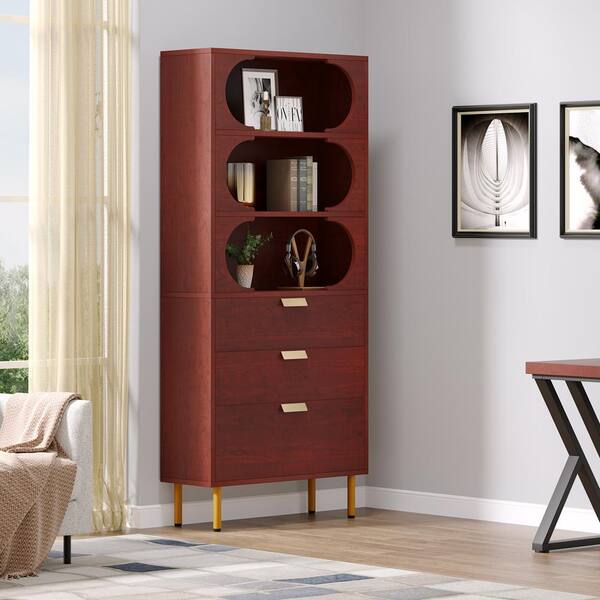 BYBLIGHT Atencio 3-Drawer Dark Walnut Engineered Wood 31.5 in. Vertical File Cabinet, Filing Cabinet with Open Storage Shelves
