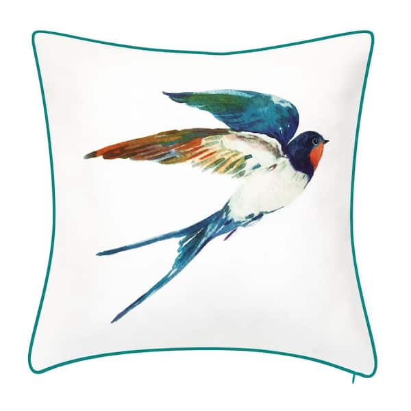 Edie@Home Indoor & Outdoor Watercolor Bird 18x18 Decorative Pillow
