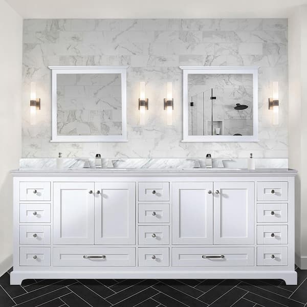 Lexora Dukes 84 in. W x 22 in. D White Double Bath Vanity and Carrara Marble Top