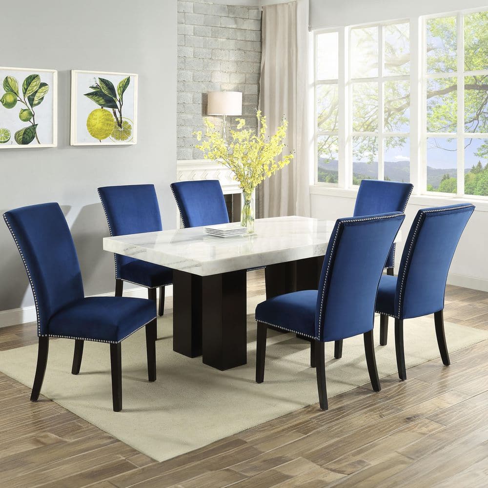 Camila White Marble and Espresso Wood Dining Table