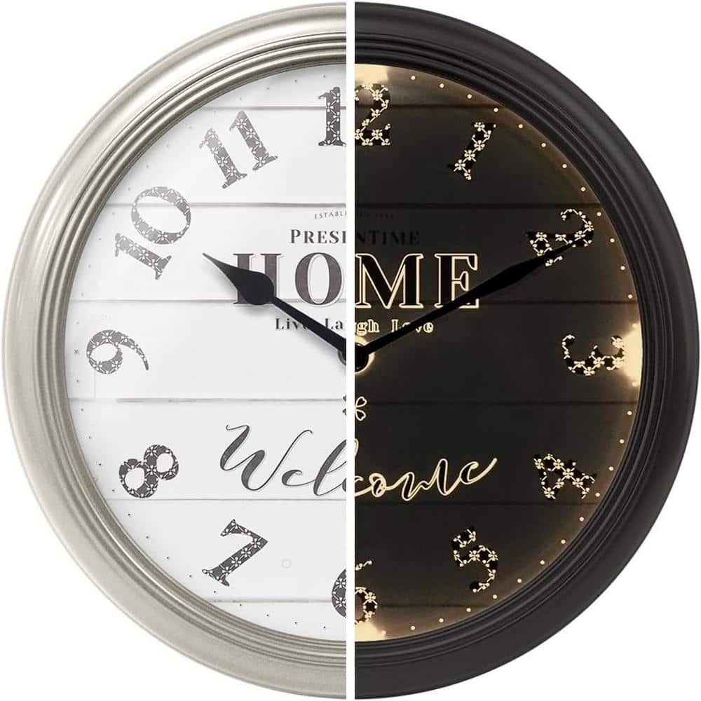 12 Inch Modern Morning Silver Analog Metal Lighted Wall Clock with Smart Se