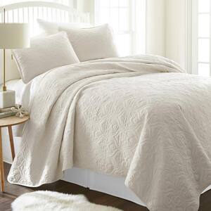 Damask Ivory Microfiber King Performance Quilted Coverlet Set