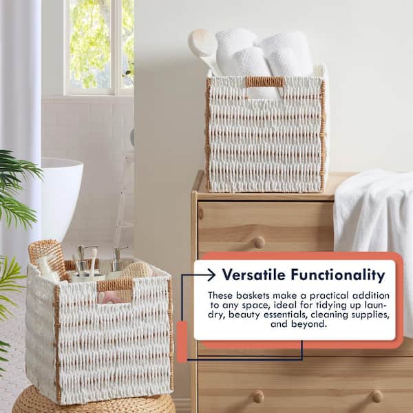 Ornavo Home White/Brown, 13 in. x 13 in. Paper Wicker Storage