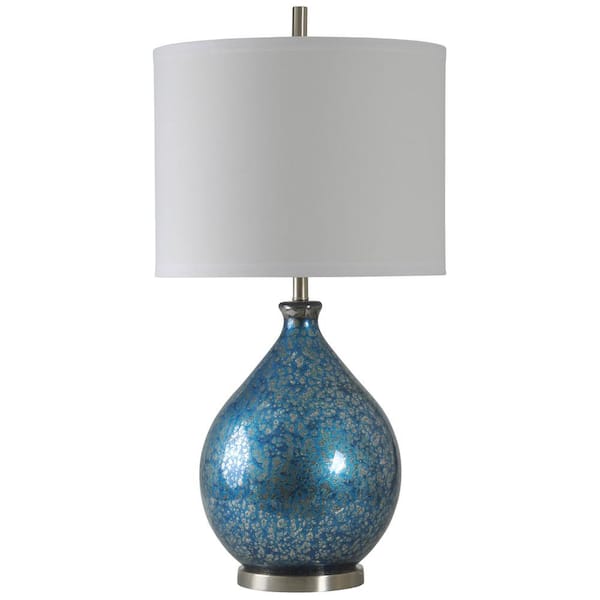 StyleCraft 36 in. Blue Mercury Table Lamp with White Hardback Fabric Shade