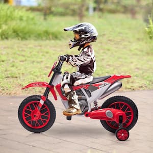 12-Volt Kids Electric Dirt Bike Ride On Motorcycle with Training Wheel and 2 Speeds, Red