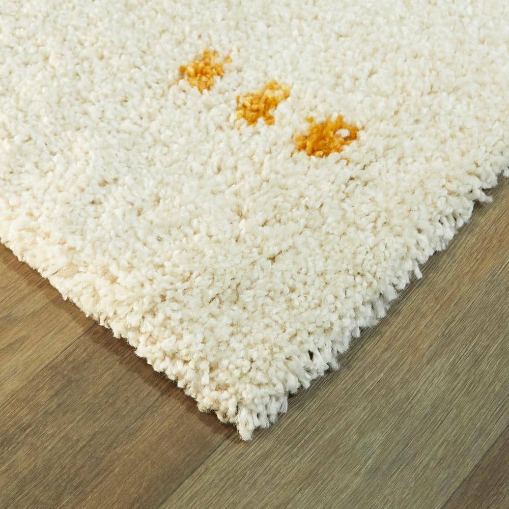 Cream and Yellow Sun Spot Kids' Rectangular Synthetic Rug 5' x 7'