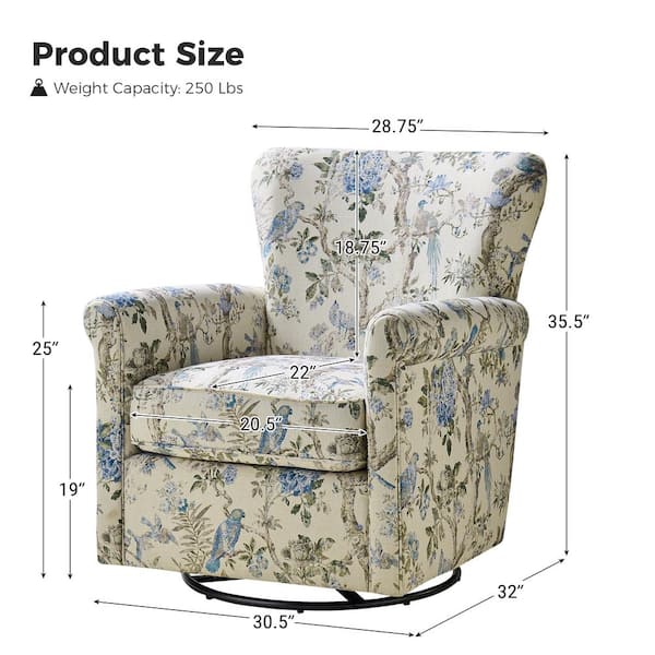 JAYDEN CREATION Georg Bird Floral Fabric Shakeable Swivel Chair 