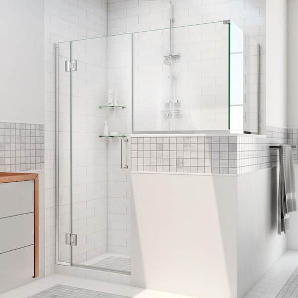DreamLine Unidoor-X 58 in. W x 30-3/8 in. D x 72 in. H Frameless Hinged Shower Enclosure in Chrome
