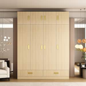 Brown Wood 63 in. W 8-Door Big Wardrobe Armoires with Hanging Rod, 2-Drawers, Storage Shelves 82.7 in. H x 18 in. D