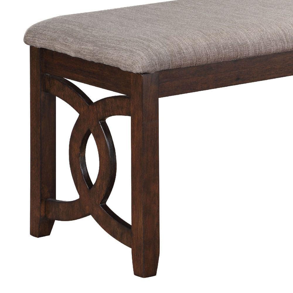 Gary 47" Cherry Brown Wood Bench with Fabric Seat