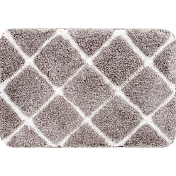 Unbranded Trellis Foam Taupe 18 in. x 27 in. Polyester Bath Mat
