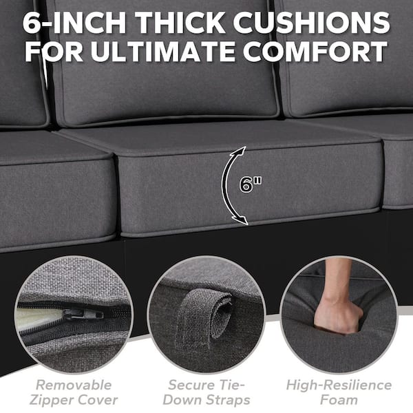 4-Piece Aluminum Patio Conversation Set with Outdoor Couch, Lounge Chair, Coffee Table and Thick Gray Cushions