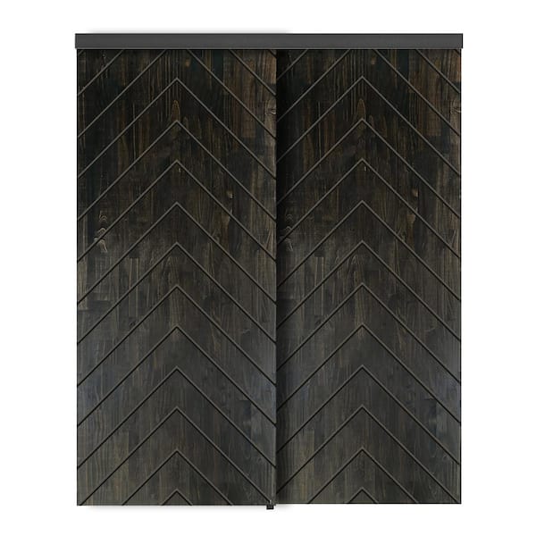 CALHOME 60 in. x 96 in. Hollow Core Charcoal Black Stained Pine Wood Interior Double Sliding Closet Doors