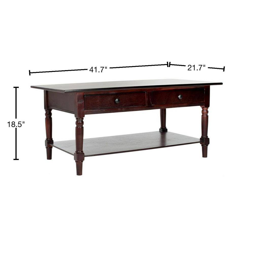 Brown Rectangular Wood Coffee Table with Storage and Drawers