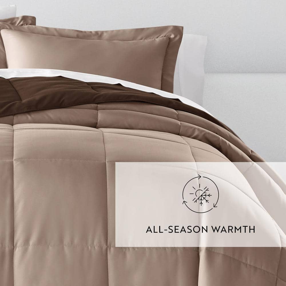 Twin Taupe Reversible Down-Alternative Microfiber Comforter Set