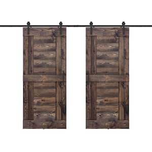 Short Bar 60 in. x 84 in. Fully Set Up Dark Brown Finished Pine Wood Sliding Barn Door with Hardware Kit