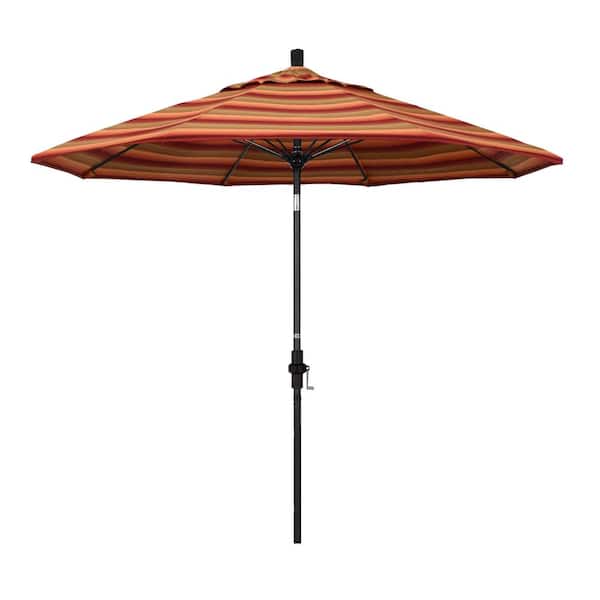 9 ft. Matted Black Aluminum Collar Tilt Crank Lift Market Patio Umbrella in Astoria Sunset Sunbrella