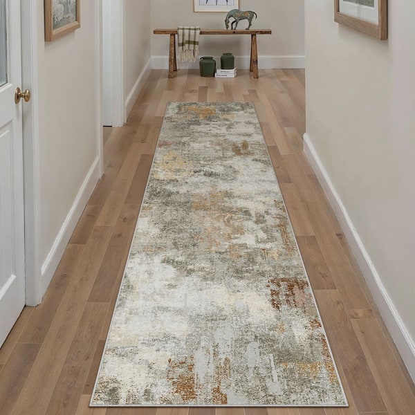 Shka Orange 2 ft. x 8 ft. Modern Abstract Runner Rug