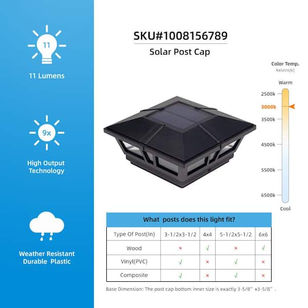 Deckorators 6-in x 6-in 1.2-Lumen 1-Watt Black Battery-operated LED Outdoor Post Cap Light (6500 K)