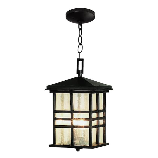 Bel Air Lighting Huntington 2-Light Black Hanging Outdoor Pendant Light Fixture with Seeded Glass