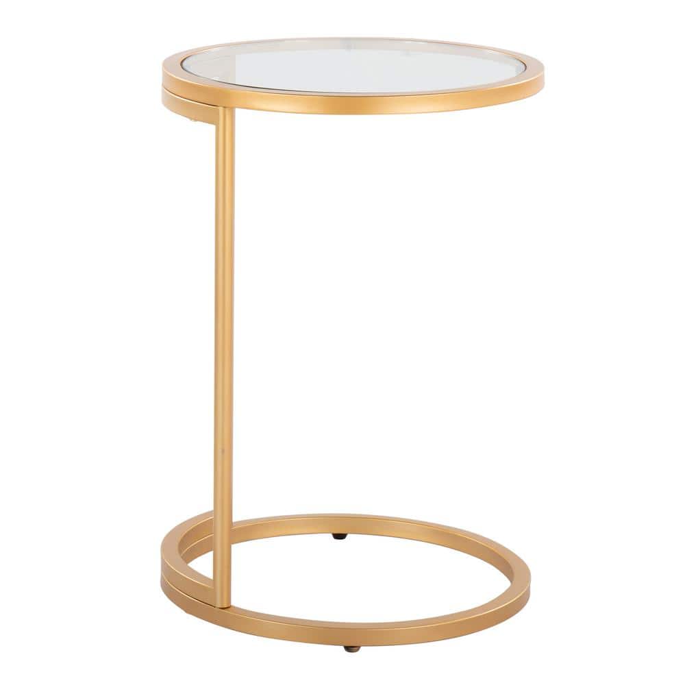Gold Metal and Clear Glass Round End Table