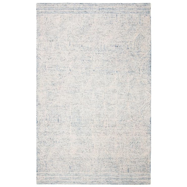 Abstract Ivory/Blue 5 ft. x 8 ft. Geometric Distressed Area Rug