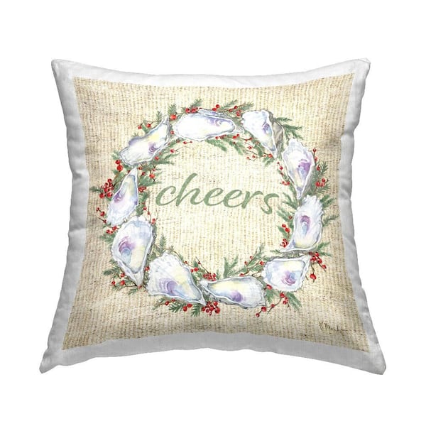 Stupell Industries Shells & Holly Wreath Beige Abstract Polyester 18 in. X 18in. Throw Pillow