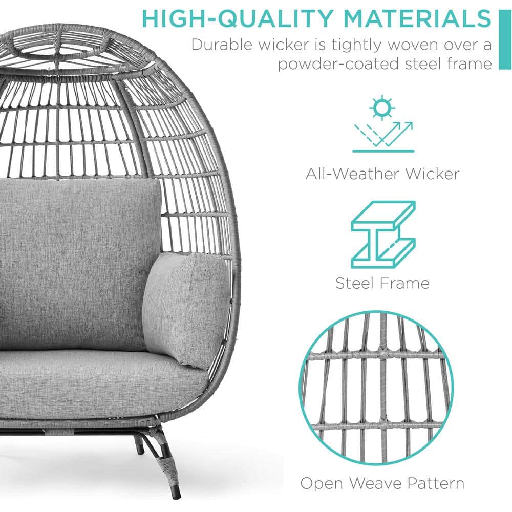 Gray Wicker Oversized Egg Lounge Chair with Cushions