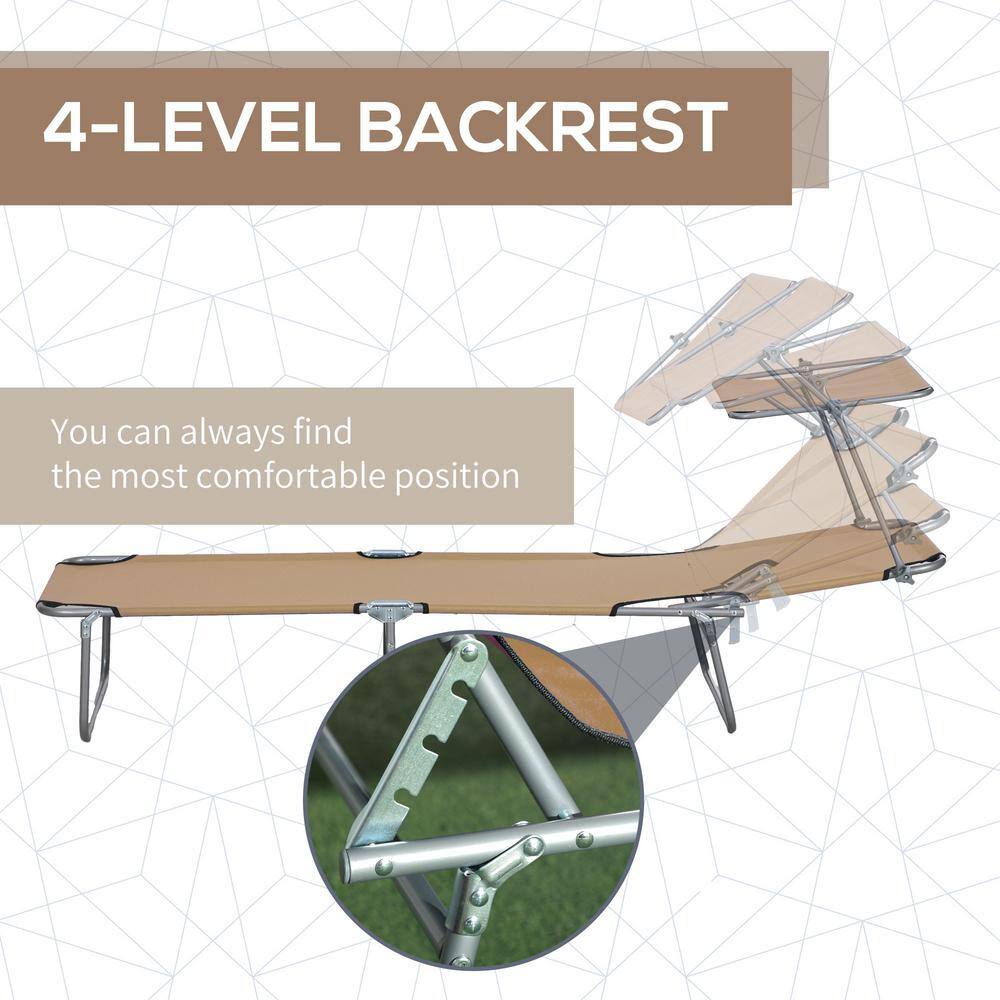 Tan Adjustable Folding Steel Outdoor Chaise Lounge with Sun Shade