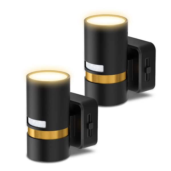Briignite 6-Pack Black and Gold Plug-in Motion Sensor Night Light Cylinder Wall Sconce Style with Dimmable Warm 3000K LED