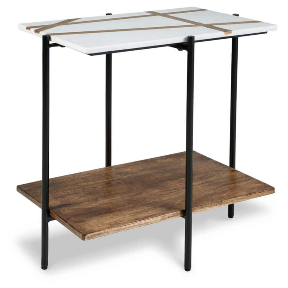 Braxmore Rectangular Black and White Marble Wood Accent Table