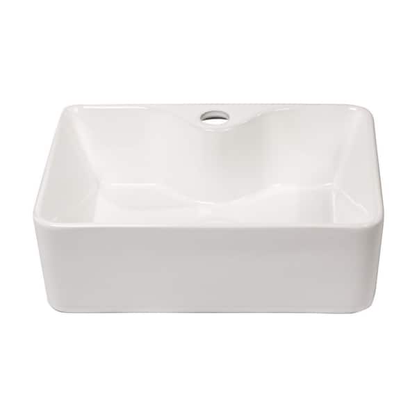 16 in. Vessel Rectangular Bathroom Sink in White Ceramic
