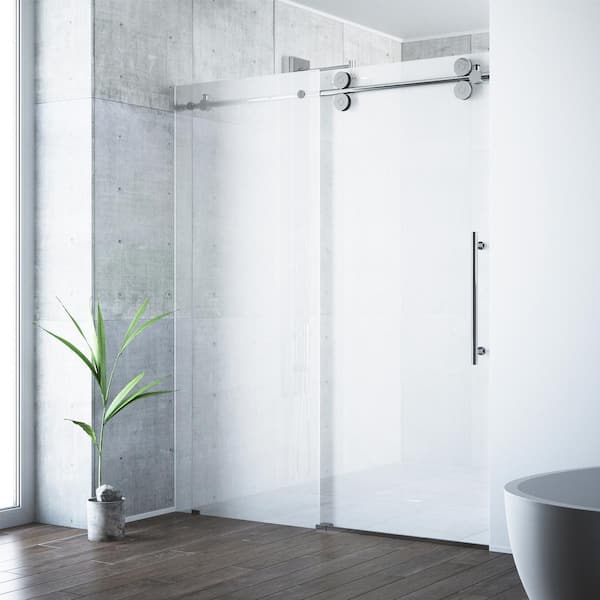 VIGO Elan 56 to 60 in. W x 74 in. H Sliding Frameless Shower Door in Chrome with 3/8 in. (10mm) Frosted Glass
