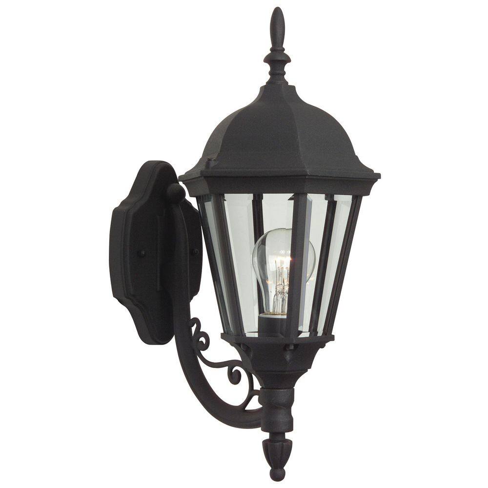 Leaded Straight Glass Cast 17.75 in. Black Outdoor Hardwired Wall Lantern Sconce w/ Beveled Glass, No Bulb Included price history on PriceWatchPro