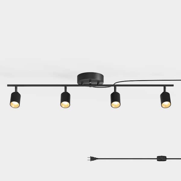 Shura Black 4-Light Plug-In Track Light Kit, Dimmer Switch, Ceiling Mounted, Integrated LED Cylinder Heads, 3 ft. 3000K