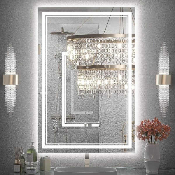 24 in. W x 36 in. H Rectangular Frameless LED Front Light and Backlit Anti-Fog Wall Mirror Bathroom Vanity Mirror