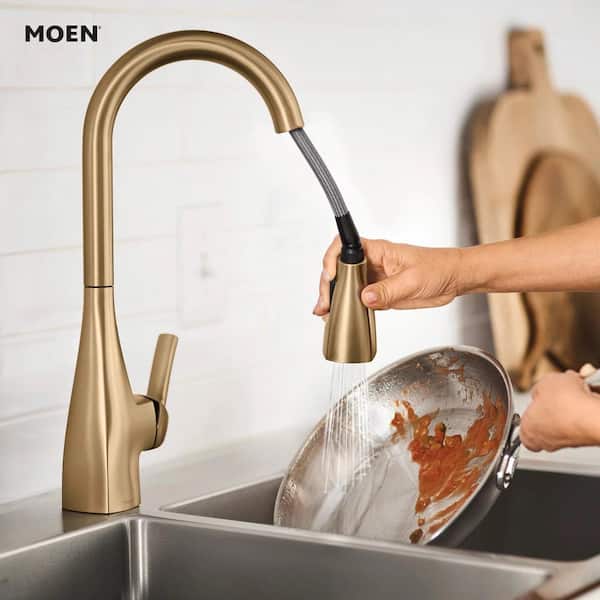 MOEN Kiran Bronzed Gold 17 in. H Pull Down Sprayer Kitchen Faucet