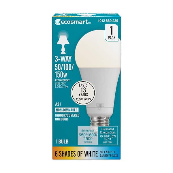 50/100/150-Watt Equivalent 3-Way A21 Non-Dimmable LED Light Bulb Selectable Color Temperature (1-Pack)