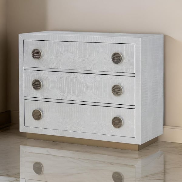 Benjara Silver 3-Drawers 18 in. Wide Dresser Without Mirror
