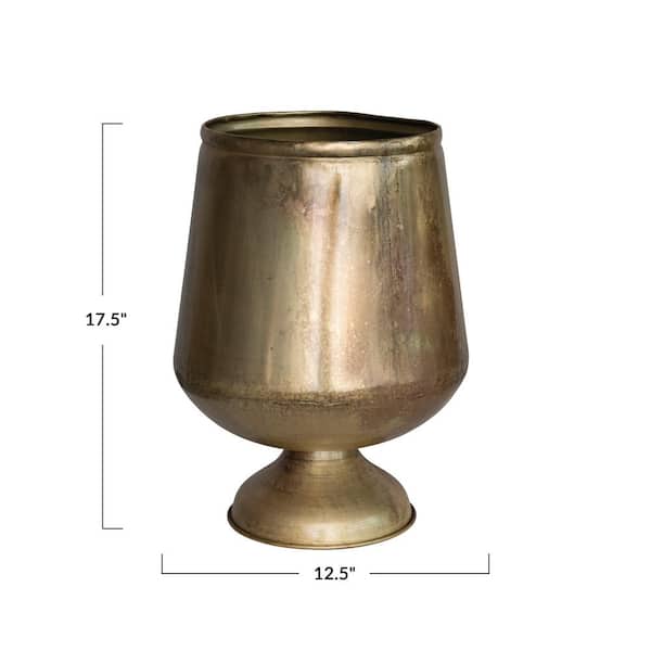 Storied Home 12.6 in. L x 12.6 in. W x 17.32 in. H 48 qt. Round Metal  Footed Planter in Antique Brass Finish DF8096 - The Home Depot