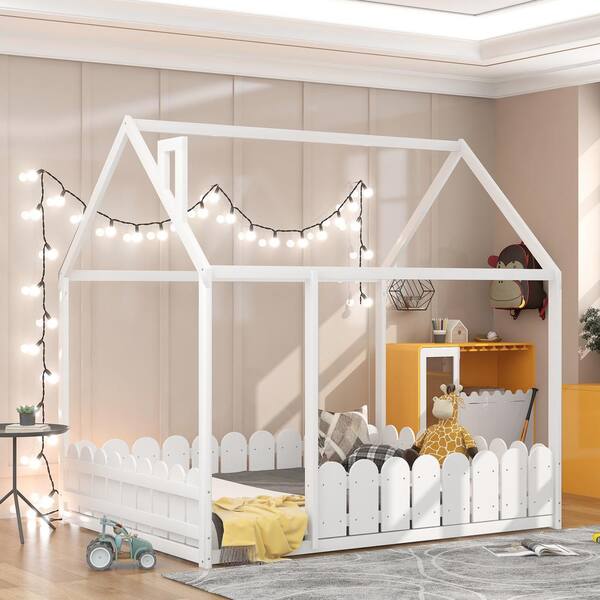 Low Floor House Bed With Fence Shaped, Low Full Bed Frame For Toddler