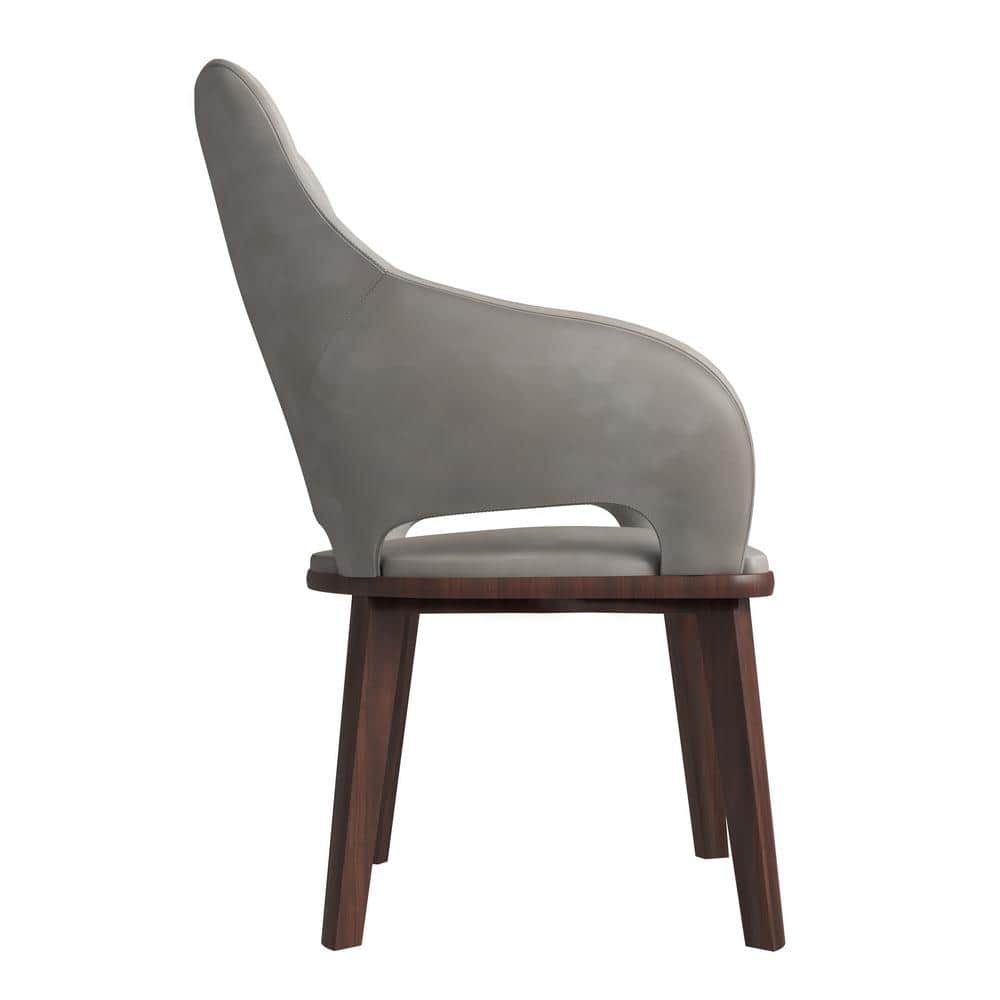 Gray Faux Leather Arm Chair with Rubberwood Legs