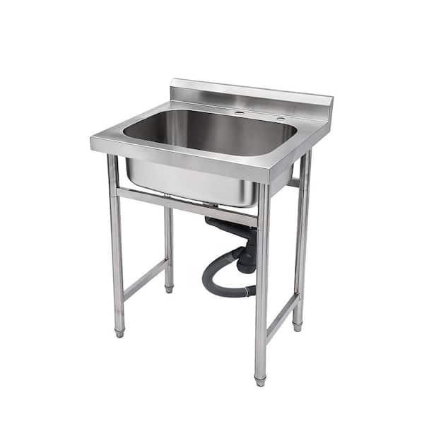 25 in. x 22 in. Freestanding Stainless Steel Single-Compartment Commercial Kitchen Sink with Drain