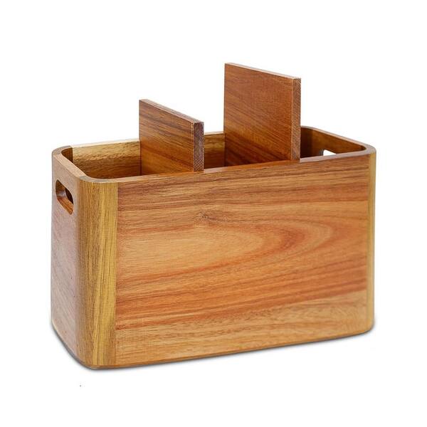 Acacia Wood Kitchen Utensil Holder Organizer with Removable Partition, 3 Compartments, Drying Hole, Wall Mount