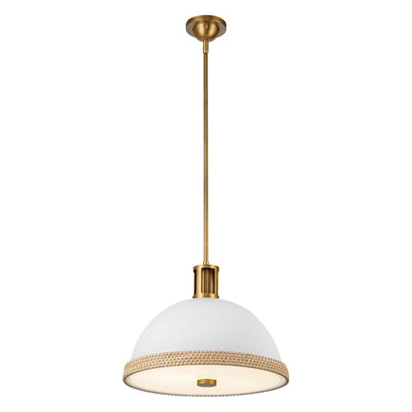 Doral 16 in. 2 Light 60-Watt Matte White/Vintage Brass Pendant Light