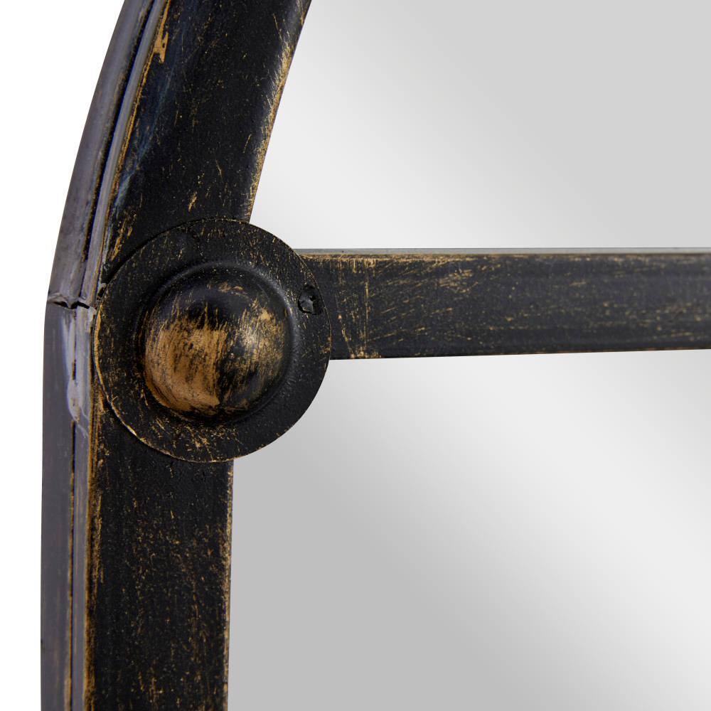 Arched Black Metal Window Pane Wall Mirror