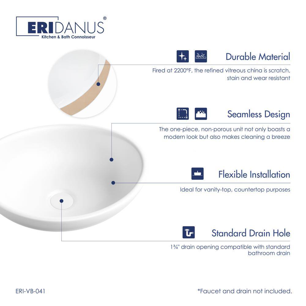 White Polished Ceramic Oval Above-Counter Vessel Sink