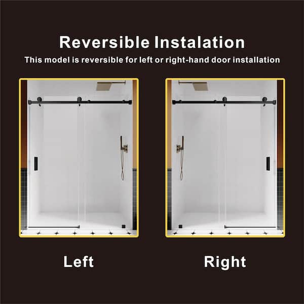 UKS05 50 to 55 in. W x 76 in. H Sliding Frameless Shower Door in Matte Black, EnduroShield 3/8 in. SGCC Clear Glass