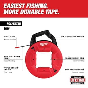 13 in. x 100 ft. Polyester Fish Tape with Non-Conductive Tip and Rasping Jab Saw