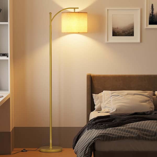 62 in. Gold Arc Floor Lamp, 9W 3-Color Temperatures Bulb, Metal Standing Lamps with Adjustable Hanging Lampshade
